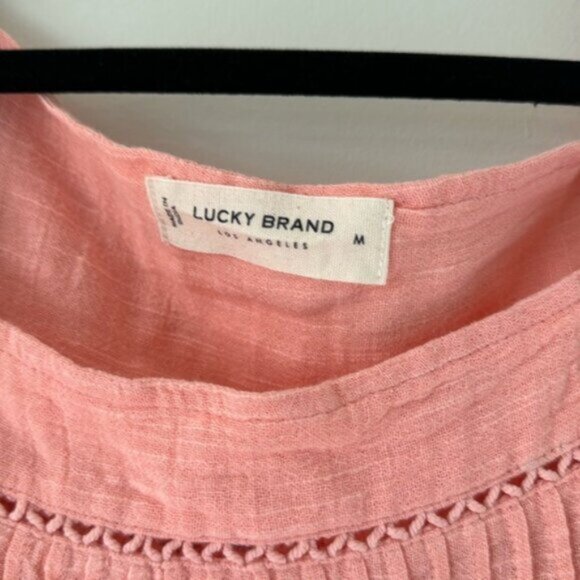 Lucky Brand Women Pink Ruffled Sleeveless Cotton Blouse Size Medium - Picture 12 of 13
